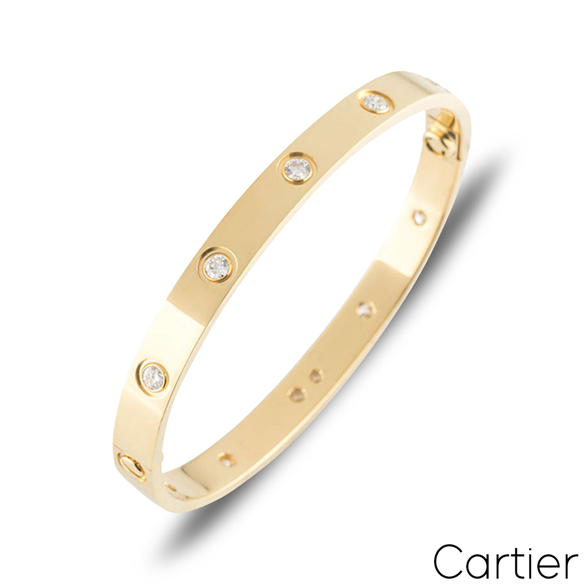 Cartier Yellow Gold Full Diamond Love Bracelet Size 19 B6040519